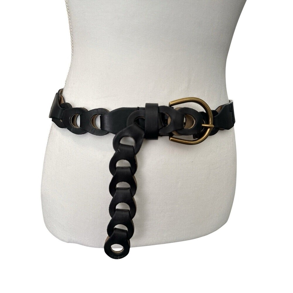 Black Cutout Link Waist Belt Gold Horseshoe Buckle Boho Western Medium